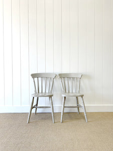 A Pair of 2 Vintage Slatback Chairs in French Grey