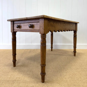 An Antique English Country Pine 4.5 ft Kitchen Dining Table with Scalloped Apron c1890