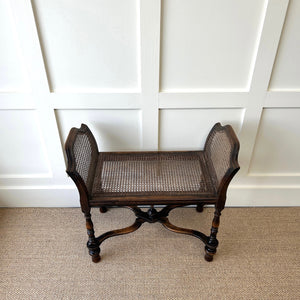A Sturdy Antique English Caned Small Bench