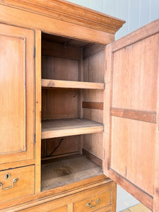 An Antique English Pine Tack Cupboard Brass Hardware