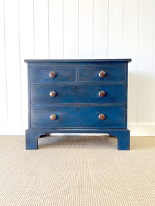 An Antique English Cobalt Blue Painted Pine Chest of Drawers Dresser c1890