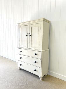 A Good Painted 19th Century English Pine Linen Press Housekeepers Cupboard