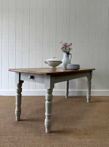 Vintage English Country Painted Pine and Waxed  6ft Dining Harvest Table
