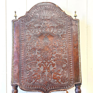 17th Century Iberian or English Walnut Side Chair w/Richly Tooled and Studded Leather Seat & Back