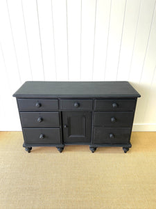 An Ebonized English Country Pine Buffet Sideboard