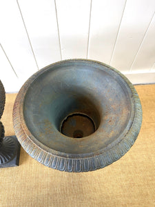A Large and Special Pair of Antique Cast Iron Garden Urns