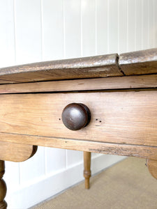 Antique English Country Pine 3.5ft Dining Table or Side Table with Drawer c1890