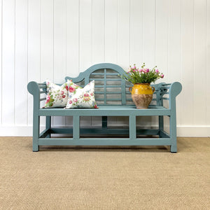 An Antique Robin's Egg Blue Painted Lutyens Garden Bench