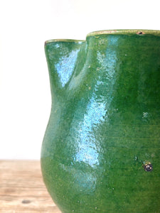 A Dutch Green Glazed Folded Spout Earthenware Pitcher c1890