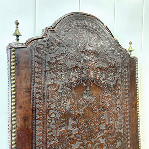 17th Century Iberian or English Walnut Side Chair w/Richly Tooled and Studded Leather Seat & Back