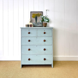 An Antique Blue Painted Chest of Drawers Dresser