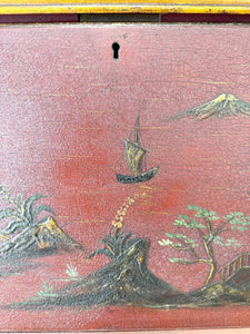 An Antique Red Chinoiserie Bookcase Cabinet or Hutch
