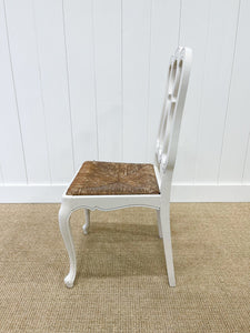 A Set of 6 Country French Painted Oak Dining Chairs With Rush Seats c1900