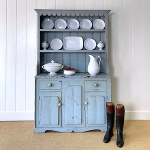 An Antique Pale Blue Welsh Kitchen Dresser or Hutch