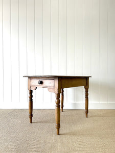Antique English Country Pine 3.5ft Dining Table or Side Table with Drawer c1890
