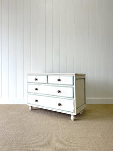 An Antique English Painted Pine Chest of Drawers Dresser with Tulip Feet c1890