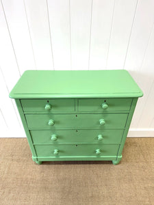 A Large Pine Green Painted Chest of Drawers Dresser c1890