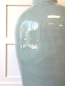 A Vintage Beautiful Monumental Chinese Porcelain Celadon Green Soldier Vase 52" Tall