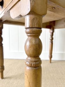 Antique English Country Pine 3.5ft Dining Table or Side Table with Drawer c1890