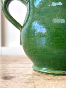 A Dutch Green Glazed Folded Spout Earthenware Pitcher c1890