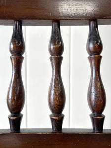 A Vintage Set of 6 English Oak Spindle Back Chairs with Rush Seats