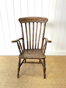 A Victorian Elm Slat Back English Windsor Farmhouse Armchair