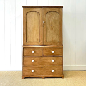 A 19th Century English Pine Linen Press Cupboard with Porcelain Knobs