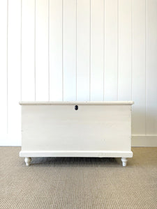 A Rustic Cream Painted English Pine Blanket Box or Coffee Table With Iron Handles