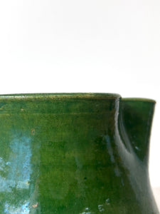 A Dutch Green Glazed Folded Spout Earthenware Pitcher c1890