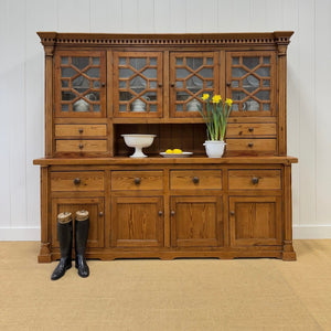 A Monumental Late 19th Century English Pine Bookcase Cabinet or Hutch