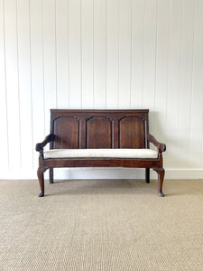 A Good 19th Century English Oak Settle with Freshly Upholstered Seat