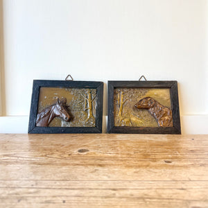 Pair of Vintage Wall Plaques featuring Horse and Sight Hound
