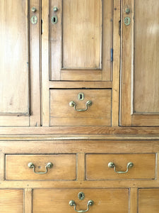 An Antique English Pine Tack Cupboard Brass Hardware