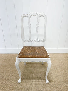 A Set of 6 Country French Painted Oak Dining Chairs With Rush Seats c1900
