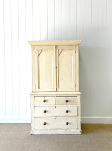 A Good Painted 19th Century English Pine Linen Press Housekeepers Cupboard