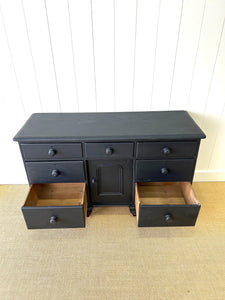 An Ebonized English Country Pine Buffet Sideboard