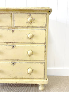 An Antique English Yellow Painted Pine Chest of Drawers Dresser c1890