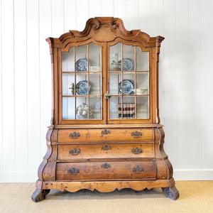 An 18th Century Dutch Vitrine à Deux Corps Glazed Pine Bookcase Cabinet or Hutch