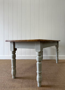 Vintage English Country Painted Pine and Waxed  6ft Dining Harvest Table