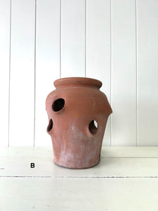 Lot of Seven English Terra Cotta Strawberry Pots with Perfect Patina!