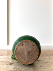 A Dutch Green Glazed Folded Spout Earthenware Pitcher c1890