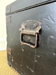 Antique Black English Pine Tool Box or Coffee Table With Iron Handles