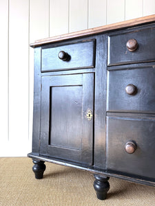 An Ebonized English Country Pine Buffet Sideboard