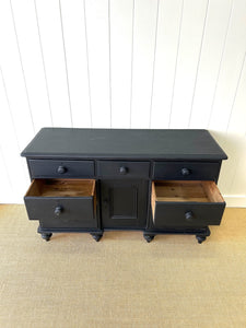 An Ebonized English Country Pine Buffet Sideboard