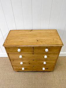 An Antique English Pine Chest of Drawers Dresser with Porcelain Knobs c1890