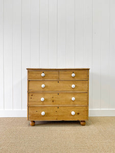 An Antique English Pine Chest of Drawers Dresser with Porcelain Knobs c1890