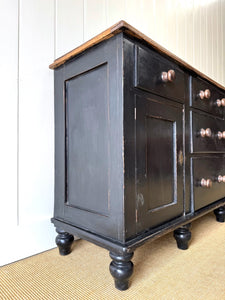 An Ebonized English Country Pine Buffet Sideboard