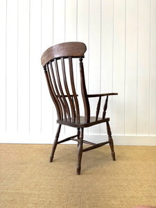 A Victorian Elm Slat Back English Windsor Farmhouse Armchair