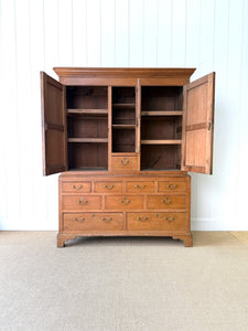 An Antique English Pine Tack Cupboard Brass Hardware