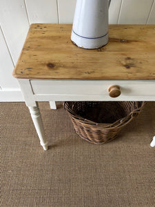 An English Country Pine Painted Console Table or Nightstand c1890